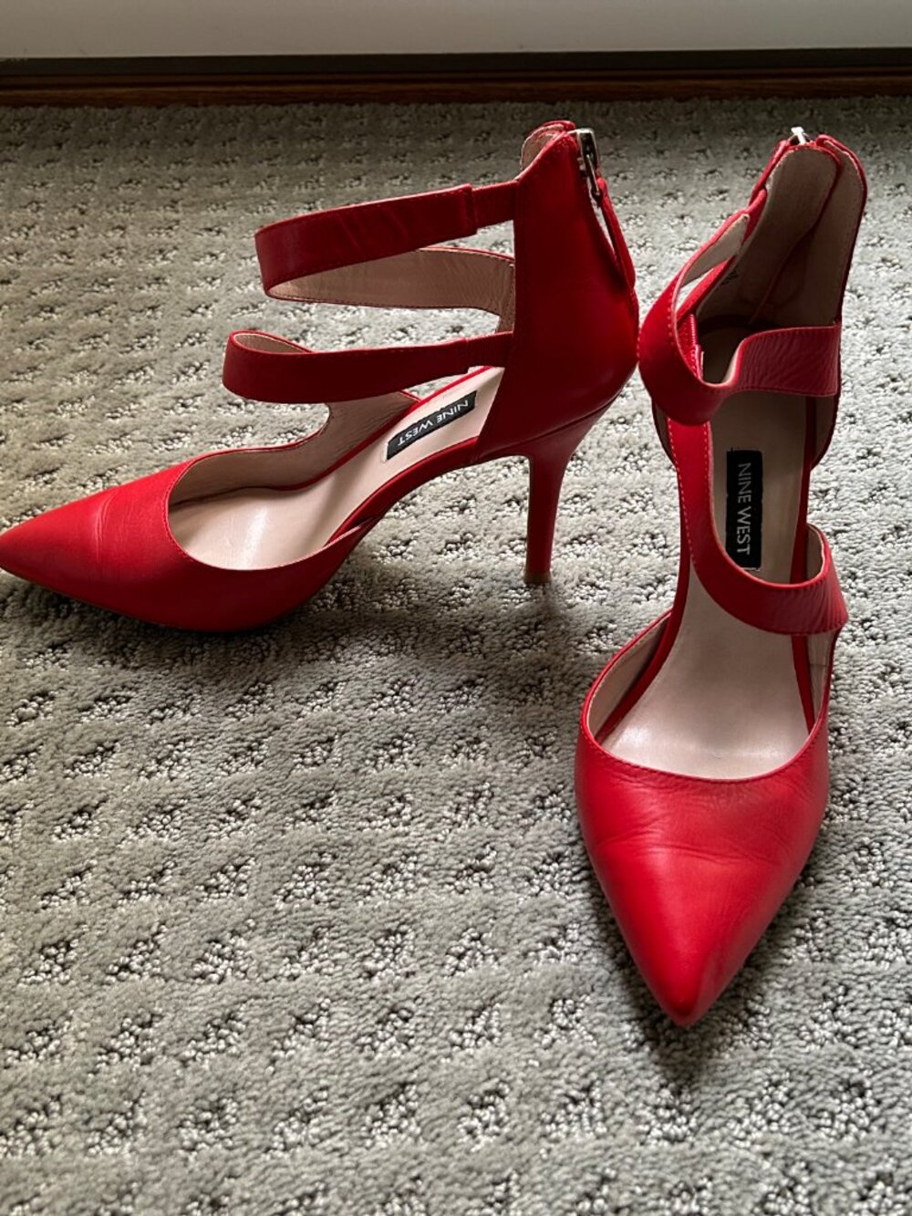 Nine West Red Leather Ankle Strap Heels Size 6.5